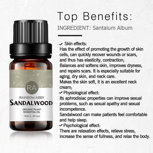 Sandalwood Essential Oil, 100% Pure Natural Aromatherapy Sandalwood Oil for Diffuser (10ML)