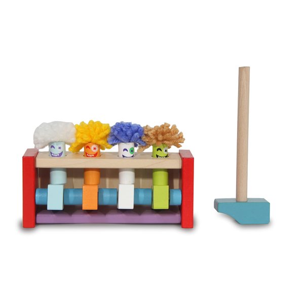 JAMARA Kidiwood 460701 Wooden Toy Knock Bench Flying Clowns 6 Pieces - from 2 Years, Solid Wood Maple and Beech, Water Based, Promotes Hand-Eye Coordination and Learning of Colours, Multicoloured