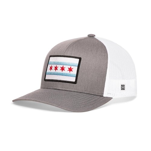 HAKA Chicago Flag Hat – Chicago Trucker Hat for Men & Women, Adjustable Baseball Cap, Mesh Snapback, Outdoor Golf Hat - Gray & White