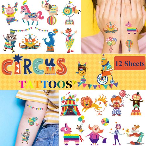 Circus Temporary Tattoos for Kids - More Than 105 Tattoos, Circus Carnival Birthday Party Supplies Favors