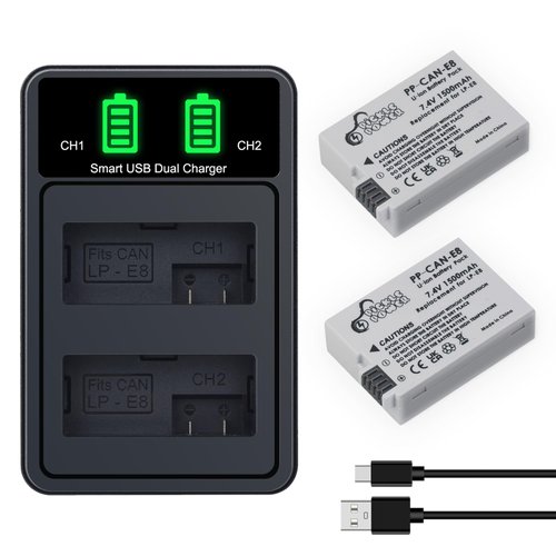 Pickle Power LP-E8 Battery and LED Display Dual Charger Compatible with Canon EOS Rebel T3i, T2i, T4i, T5i, 600D, 550D, 650D, 700D, Kiss X5, X4, Kiss X6 Camera