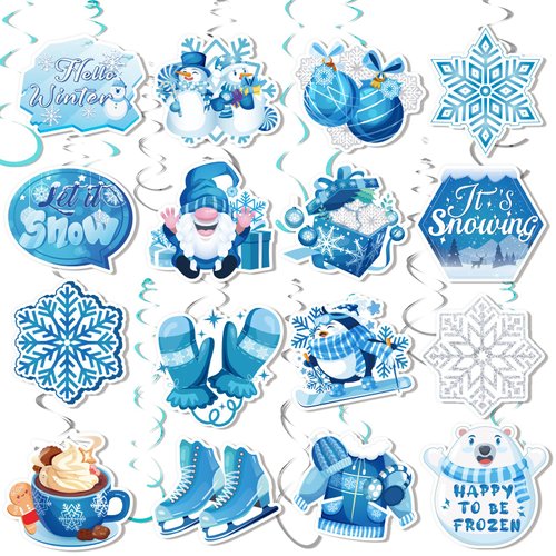 Qpout 30pcs Winter Wonderland Party Decorations Hanging Swirls,Foil Ceiling Swirls Streams Decorations for Office Winter Snowflake Theme Party,It's Snowing Party Supplies