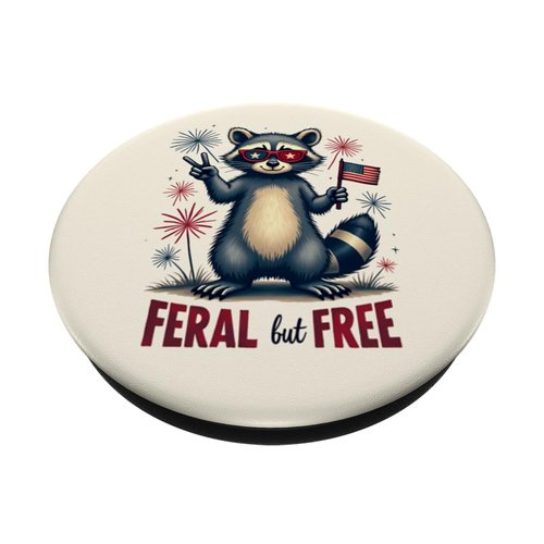Feral but free Raccoon Patriotic 4th of July Feral and Free PopSockets Adhesive PopGrip