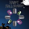 Generic Halloween Press on Nails Green Ghost Short Square Fake Nails Day of the Dead Glossy Glue on Nails for Women Girls DIY Nail Art
