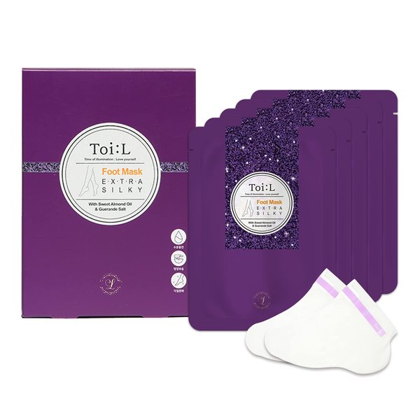 TOI:L Extra Silky Foot Mask Glove 5 Pairs, Premium Foot Care Treatment, Intensive Moisturizing, Nourishing, Repairing for the dry & rough damaged foot (Guerande salt+Sweet almond oil)