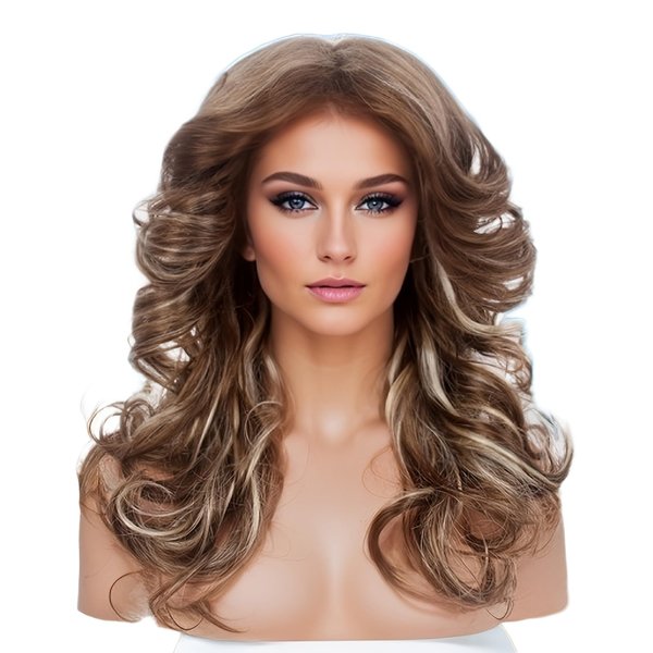 Baiansyy 70s Feathered Wigs Disco Wigs for Women Synthetic Hair Heat Resistant Fibre Hair Full Wigs for Halloween Retro Cosplay Costume Daily Party Wig (Brown Hightlight)