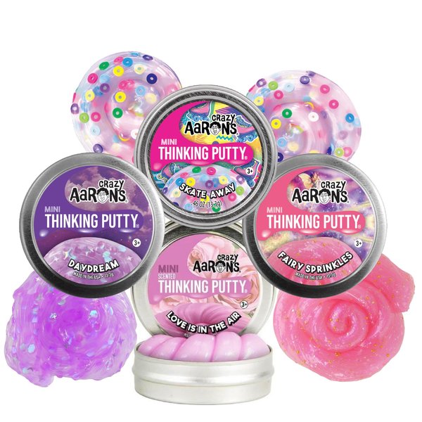 Crazy Aaron's Putty Mini Tins Daydream, Skate Away, Fairy Sprinkles & Love is in The Air Gift Set Bundle - 4 Pack (13.3g Each)