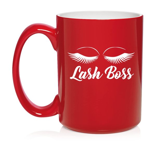 Daylor Lash Boss Makeup Lash Extension Artist Ceramic Coffee Mug Tea Cup Gift (15oz Red)