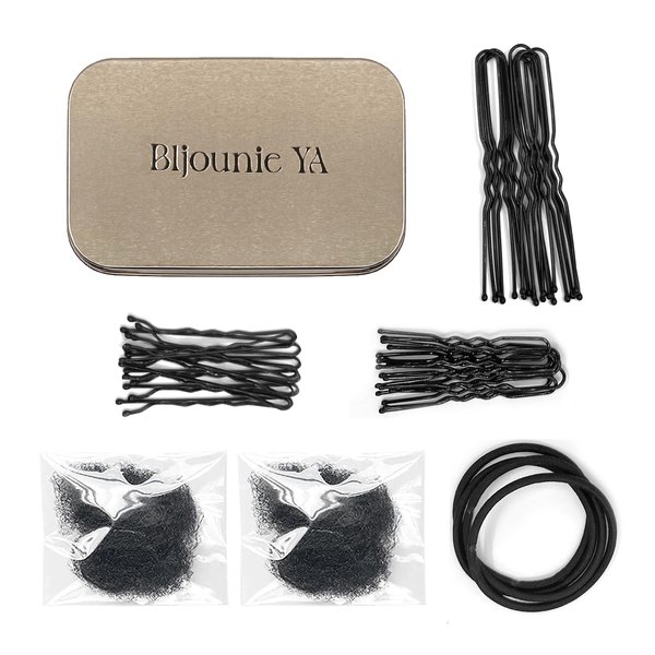 Bobby Pins - Hair Nets for Buns - Dance Competition Must Haves - 2pcs Invisible Hair Nets，20 Pieces U Shaped Pins 10 pcs Bobby Pins, 4pcs Hair Elastic Bands for Ballet Bun, Yoga,Working(Black)