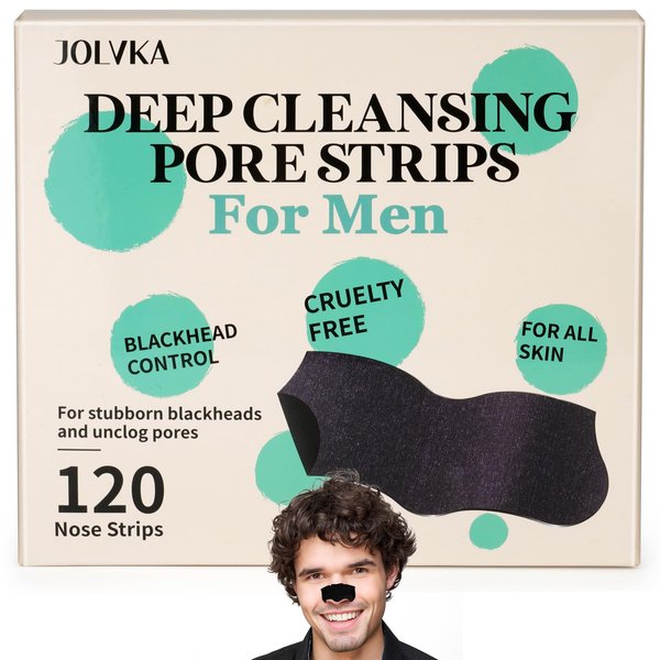 JOLVKA Blackhead Remover Pore Strips For Men, (120 Strips) Deep Cleansing Nose Strips - Charcoal Pore Strips - Unclogs Pores