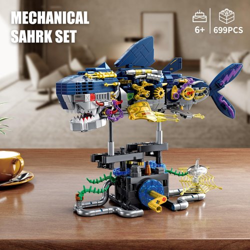 TYCOLE Mechanical Shark Building Set,Sea Animal Toy Kit with Rotatable Function and Display Stand,Creative STEM Toy Compatible with Legos,Christmas Birthday Gift for Adults and Kids 8-12(699PCS)