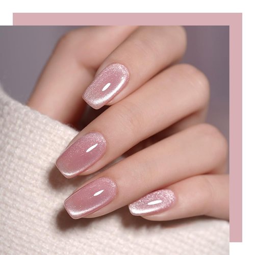 LYXSYXL 7ml Crystal Cat Eye Gel Nail Polish Magnetic Nail Polish Set Bright Silver UV Gel Polish Shiny Diamond Glitter Gel with Magnet Stick (Rose Pink)