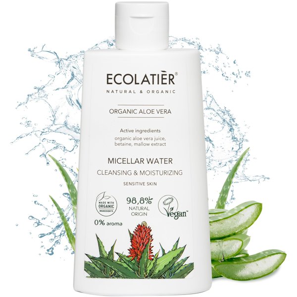 ECOLATIÈR Organic Aloe Vera Micellar Water - 98.8% Natural ingredients - Cleansing & Moisturizing, Vegan make up remover - Gentle Makeup Remover for Soft, Hydrated Skin - 8.5 Fl Oz / 250ml