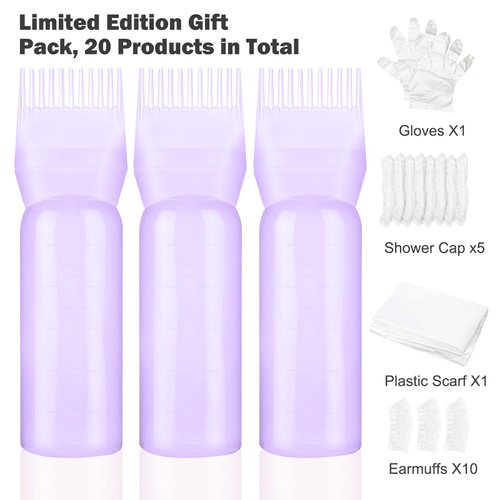Artifresco Root Comb Applicator Bottle, Hair Oil Applicator with Graduated Scale 6 Ounce Oil Applicator for Hair Dye Hair Root Comb Color for Scalp Treatment Essential (3* Purple)