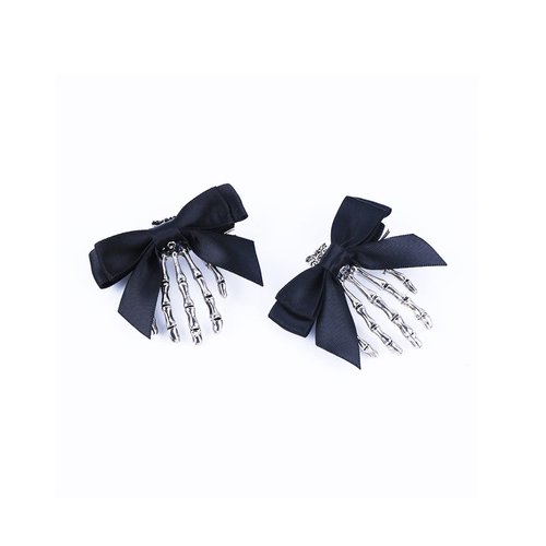 Skeleton Claw Hair Clip Pins Skull Hand Bone Hairclips Ghost Claw Hairpins JHH50 (Black Bow)