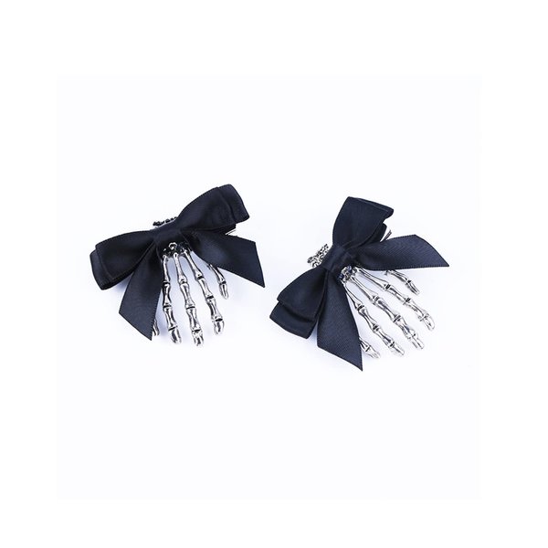 Skeleton Claw Hair Clip Pins Skull Hand Bone Hairclips Ghost Claw Hairpins JHH50 (Black Bow)