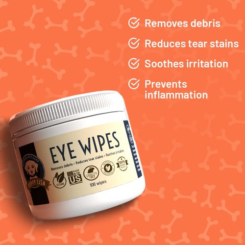 Dog Eye Wipes - Tear Stain Remover Hypoallergenic Made in The US Natural Eye Wipes for Dogs, Non-Irritant - with Aloe and Chamomile - Eye Wipes for Small Dogs, Dog Eye Wipes for Discharge and Crust