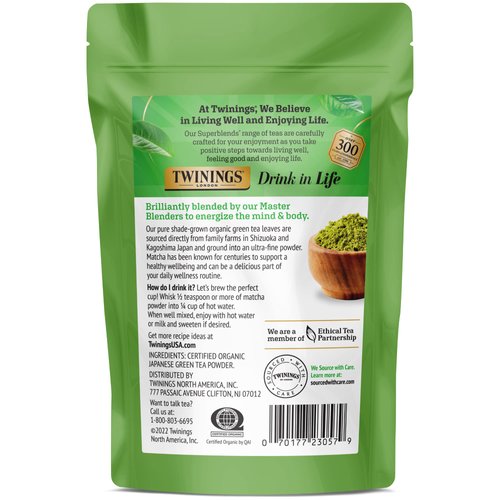 Twinings Organic Japanese Matcha, Pure Ground Green Tea Powder Culinary Grade, 3.53 Ounce/100g Bag