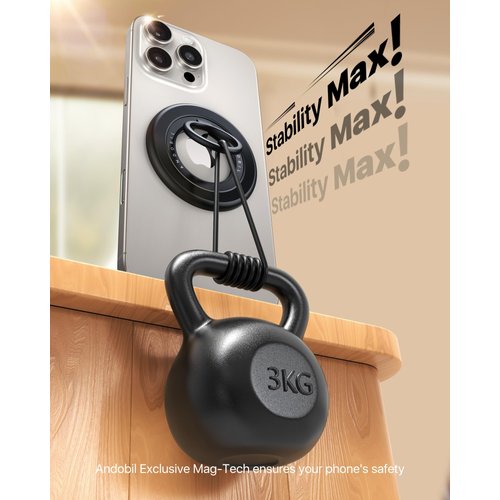 andobil Newest Magnetic Phone Grip for MagSafe [Sability Max] Strong Magnetic Phone Ring Holder Compatible with MagSafe Accessories, iPhone 16 Plus 15 14 13, Pro, Pro Max, Mini, Silicone, Black