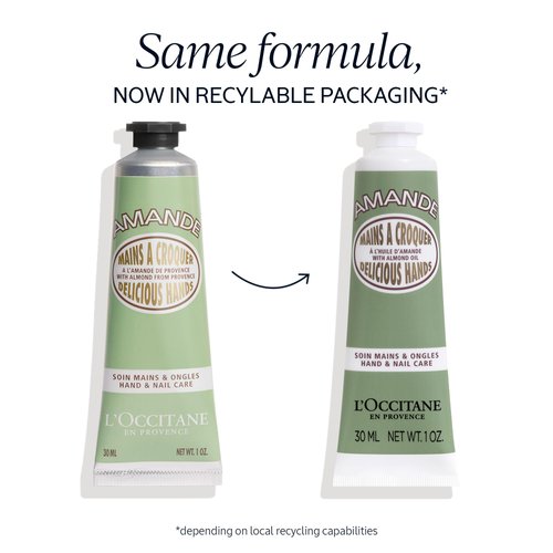 L'OCCITANE Almond Delicious Hand & Nail Cream: Soften hands & Cuticles with Irresistible Almond Scent, Moisturizing, Infused With Almond Oil, 24-hour hydration*, 1 Oz