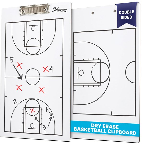 Murray Sporting Goods Basketball Dry Erase Coaches Clipboard | Double-Sided Basketball Court Clipboard Dry Erase White Board | Basketball Gift for Coach