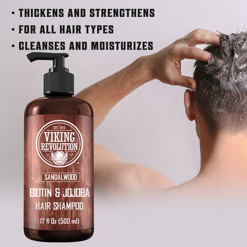 Viking Revolution Sandalwood Men's Shampoo with Biotin and Jojoba Oil - Men Shampoo Natural Hair Shampoo for Men with Vitamin B5 - Hair Loss Shampoo for Mens Shampoo for Thinning Hair (17 Oz)