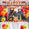 44PCS Fire Truck Birthday Decorations,Firetruck Theme Birthday Party Supplies Include Fireman Happy Birthday Banner Balloon Firetruck Cake&Cupcake Toppers,Firefighter Party Decorations Favors Supplies