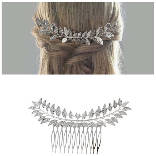 Iaceble Vintage Leaf Hair Comb Barrette Silver Leaves Hair Clips Laurel Leaf Hair Comb Metal Hair Piece Greek Goddess Hair Comb Accessories for Women and Girl Gifts for her (Silver)