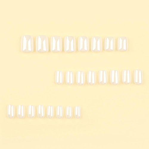 24 Pcs Short White Press on Nalis Square - YIHONGYAN Fake Nails Press ons Arcylic Glossy Full Cover False Nails with Aurora Milky White Summer Glitter Glue on Nails Nail Art Tip for Women Manicure