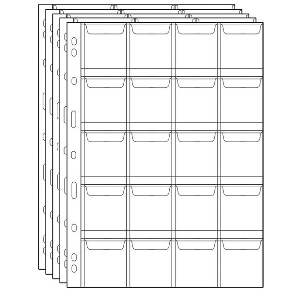 Uncle Paul Coin Collecting Pages 5 Sheets 20 Pockets Standard 9Hole Coin Pocket Inserts Collecting Sleeves for Coins CS03520