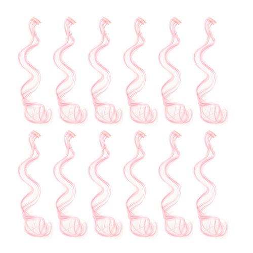 SWACC 12 Pcs Curly Wavy One Color Party Highlights Clip on in Hair Extensions Colored Hair Streak Synthetic Hairpieces (Pink)