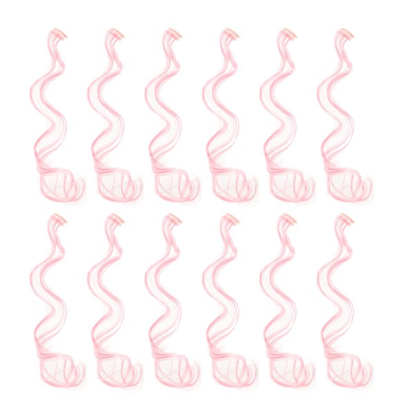 SWACC 12 Pcs Curly Wavy One Color Party Highlights Clip on in Hair Extensions Colored Hair Streak Synthetic Hairpieces (Pink)