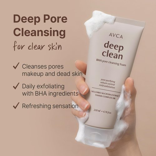 AVCA BHA Pore Cleansing Foam - Korean Facial Cleanser, Face Wash, Daily Dead Skin Care for All Skin type Facial Wash, Face Cleanser with BHA, Korea Skincare (200ml/6.76 fl.oz)