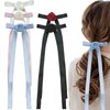 5 PACK Flower Hair Bows Clips for Women, Rose Bowknot Hair Barrettes Bow Prom Accessories For Teen Girls,Satin Silk Hair Bow Clips With Long Tails Nonslip Hair Ribbon