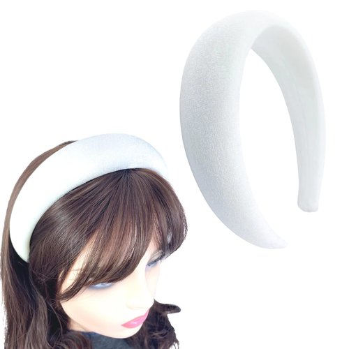 FunCosta velvet padded headband wide puffy headbands for women girls vintage sponge hair band trendy and cute hair accessories (White)