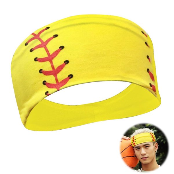 Yellow Softball Headband Breathable Elastic Headband Sports Hairbands Yoga Sweatbands Running Hair Bands Fitness Headband Thick Ball Print Elastic Head Wrap Hair Band