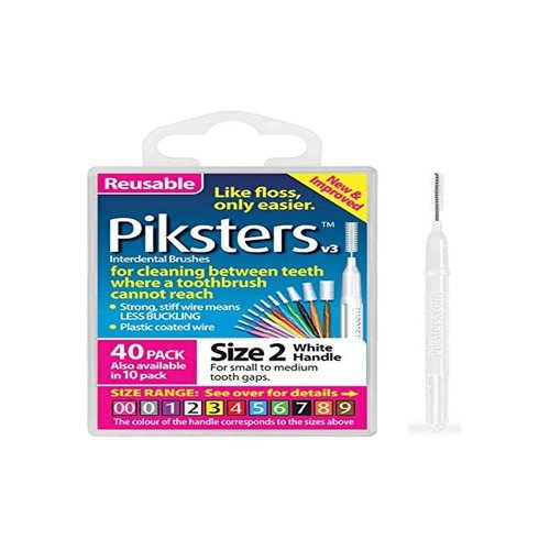Piksters Interdental Brushes (40 Pack, Size 2 (White))