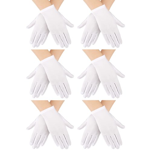 SATINIOR 6 Pairs Kids White Costume Gloves Formal Gloves Opera Gloves for Kids Pageant Stage Show Party Favors (6.3 Inch/ 16 cm)