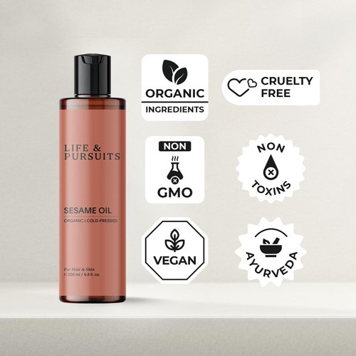 Life & Pursuits Cold-Pressed Sesame Oil Combo (6.76 fl oz) - Unrefined Moisturizer for Healthy Hair and Smooth Skin
