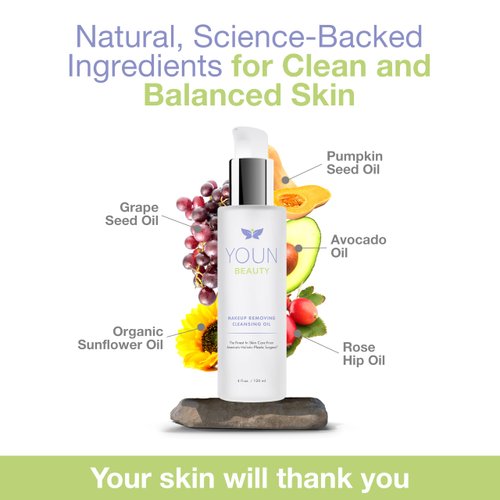 YOUN Beauty Makeup Remover Cleansing Oil by Holistic Plastic Surgeon Dr. Anthony Youn, 120ml – Hydrating Oil Cleanser for Face with Grape Seed Oil, Sunflower Oil, and Rose Hip Oil – For All Skin Types