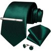 DiBanGu Mens Solid Emerald Green Tie and Pocket Square Cufflink Set Silk Formal Plain Green Necktie Wedding