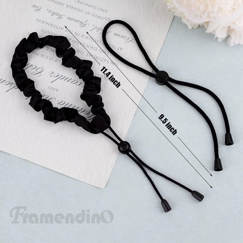 Framendino, 8 Pack Black Adjustable Length Elastic Satin Hair Ties Sliding Ponytail Holders Hair Band for Afro Puff Women Hair Accessories