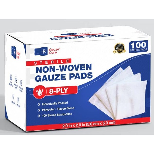 Non-Woven Sterile Gauze Pads 2x2 Pack of 100| 8 ply Gauze Sponges| Individually Packed 2x2 Gauze Pads sterile| Soft and lint-Free Medical Gauze Pads for Enhanced Absorption and First-Aid Wound Care
