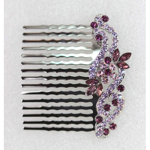 Faship Gorgeous Purple Rhinestone Crystal Floral Hair Comb
