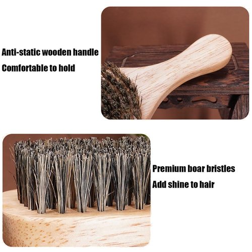 Wooden Boar Bristle Hair Brush and Comb Set for Women and Men, Paddle Boars Hairbrush for Smoothing Fine Thin Hair, Peach Wood Comb for Detangling Hair, Make Hair Shiny and Soft