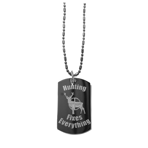 Hat Shark Hunting Fixes Everything - Luggage Metal Chain Necklace Military Dog Tag
