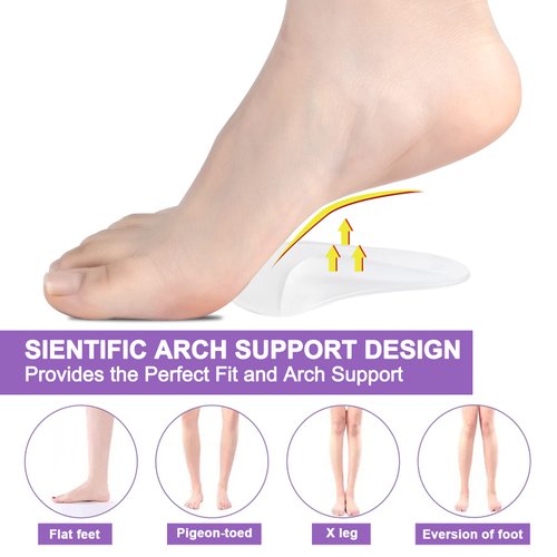 6 Pairs Gel Arch Support Pads Plantar Fasciitis Shoe Inserts Insole, Adhesive High Arch Pad Flat Feet Inserts Arch Cushions for Relieve Pressure and Foot Pain, One Size for Women Men (Clear)