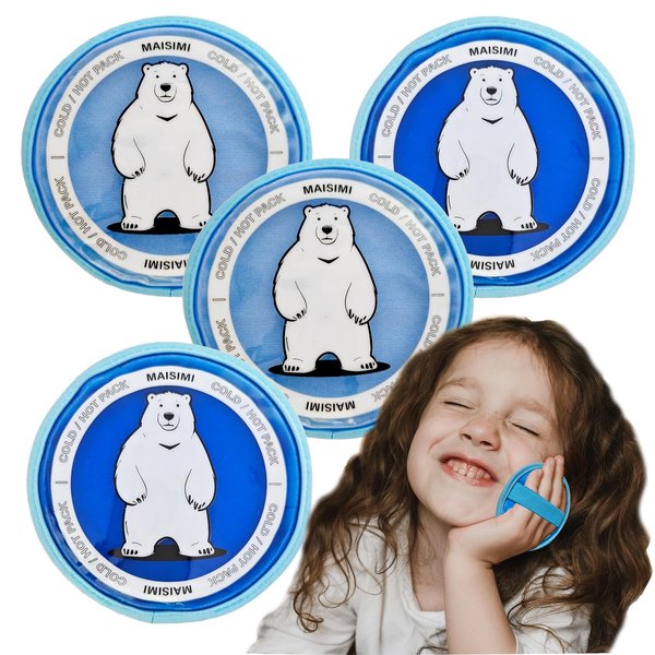 Large Reusable Soft Gel Ice Packs for Injuries, Kids Boo Boos, Fever, Pain Relief, Bumps & Bruises, Toothache, Hot Cold Compress, 4 Pcs (2 Clear+2 Blue), Easy to Hold with Elastic Band