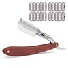 Zertone Straight Razors for Men Natural Wood Scale with 20 Double Edge Blades - Professional and Close Shaving Straight Edge Razor- Manual Shaver, Barber Razor Blade (Aluminum)