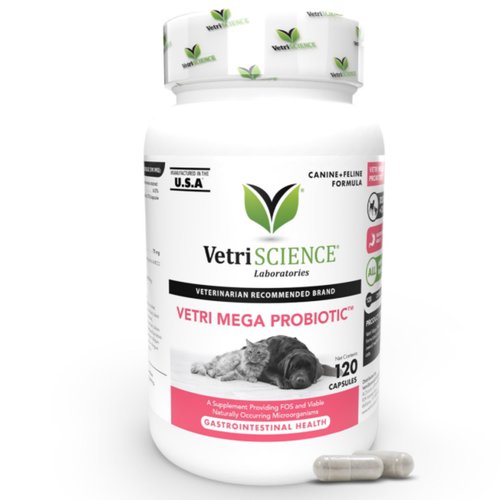 VetriScience Vetri Mega Probiotics for Dogs & Cats, 7.5 Billion CFU – 8-Strain Cat & Dog Probiotics for Digestive Health, Gut Health, Immune Support & Seasonal Allergies – 120 Capsules